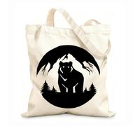 AILOONG Reusable Shopping Tote Bag 12 oz thick fabric Mountain Landscape Grizzly Bear Forest Predator Customizable slogan 31x36cm Medium