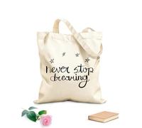 AILOONG Reusable Shopping Tote Bag 12 oz thick fabric Never Stop Inspirational Phrase Stars Customizable slogan 25x30cm Small