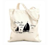 AILOONG Reusable Shopping Tote Bag 12 oz thick fabric Ocean Sea Marine Yacht Ship Freedom Customizable slogan 25x30cm Small