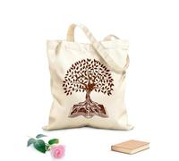 AILOONG Reusable Shopping Tote Bag 340g/m² thick fabric Big Tree Branch Root Open Book Customizable slogan