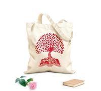 AILOONG Reusable Shopping Tote Bag 340g/m² thick fabric Big Tree Branch Root Open Book Customizable slogan