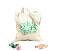 AILOONG Reusable Shopping Tote Bag 340g/m² thick fabric Education School Classroom Words Cloud Study Knowledge Skills Customizable slogan