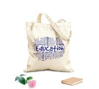 AILOONG Reusable Shopping Tote Bag 340g/m² thick fabric Education School Classroom Words Cloud Study Knowledge Skills Customizable slogan
