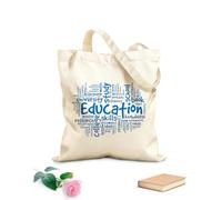 AILOONG Reusable Shopping Tote Bag 340g/m² thick fabric Education School Classroom Words Cloud Study Knowledge Skills Customizable slogan
