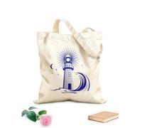 AILOONG Reusable Shopping Tote Bag 340g/m² thick fabric Lighthouse Wave Sea Ocean Style Moon Customizable slogan