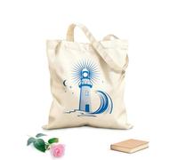 AILOONG Reusable Shopping Tote Bag 340g/m² thick fabric Lighthouse Wave Sea Ocean Style Moon Customizable slogan