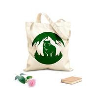 AILOONG Reusable Shopping Tote Bag 340g/m² thick fabric Mountain Landscape Grizzly Bear Forest Predator Customizable slogan