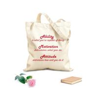 AILOONG Reusable Shopping Tote Bag Ability is what you're capable of doing. Motivation determines what you do. Attitude determines how well you do it. 340g/m² thick fabric Customizable slogan