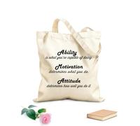 AILOONG Reusable Shopping Tote Bag Ability is what you're capable of doing. Motivation determines what you do. Attitude determines how well you do it. 340g/m² thick fabric Customizable slogan