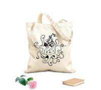 AILOONG Reusable Shopping Tote Bag Angry Octopus Ship Sea Monster Ocean Style 12 oz thick fabric Customizable slogan 35x40cm Large