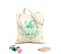 AILOONG Reusable Shopping Tote Bag Angry Octopus Ship Sea Monster Ocean Style 340g/m² thick fabric Customizable slogan