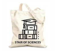 AILOONG Reusable Shopping Tote Bag books stair of sciences education studying 12 oz thick fabric Customizable slogan 31x36cm Medium
