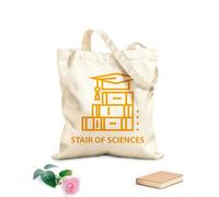 AILOONG Reusable Shopping Tote Bag books stair of sciences education studying 340g/m² thick fabric Customizable slogan