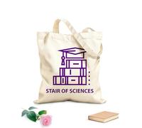 AILOONG Reusable Shopping Tote Bag books stair of sciences education studying 340g/m² thick fabric Customizable slogan