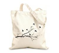 AILOONG Reusable Shopping Tote Bag Branch Tree Flying Birds Pattern Autumn 12 oz thick fabric Customizable slogan 35x40cm Large