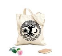 AILOONG Reusable Shopping Tote Bag Celtic Circle Tree Branch Roots Sun Moon 12 oz thick fabric Customizable slogan 25x30cm Small
