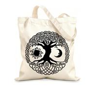 AILOONG Reusable Shopping Tote Bag Celtic Circle Tree Branch Roots Sun Moon 12 oz thick fabric Customizable slogan 25x30cm Small
