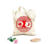 AILOONG Reusable Shopping Tote Bag Celtic Circle Tree Branch Roots Sun Moon 340g/m² thick fabric Customizable slogan