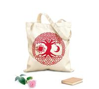 AILOONG Reusable Shopping Tote Bag Celtic Circle Tree Branch Roots Sun Moon 340g/m² thick fabric Customizable slogan