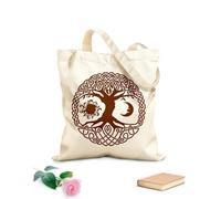 AILOONG Reusable Shopping Tote Bag Celtic Circle Tree Branch Roots Sun Moon 340g/m² thick fabric Customizable slogan
