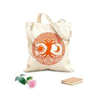 AILOONG Reusable Shopping Tote Bag Celtic Circle Tree Branch Roots Sun Moon 340g/m² thick fabric Customizable slogan