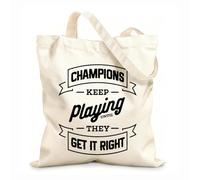 AILOONG Reusable Shopping Tote Bag Champions Playing Motivation Phrase Words 12 oz thick fabric Customizable slogan 25x30cm Small