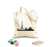 AILOONG Reusable Shopping Tote Bag Cities of the World Paris Sights Eiffel Tower Arch Cathedral 12 oz thick fabric Customizable slogan 25x30cm Small