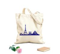 AILOONG Reusable Shopping Tote Bag Cities of the World Paris Sights Eiffel Tower Arch Cathedral 340g/m² thick fabric Customizable slogan