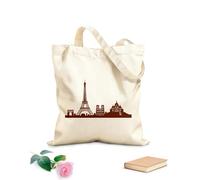 AILOONG Reusable Shopping Tote Bag Cities of the World Paris Sights Eiffel Tower Arch Cathedral 340g/m² thick fabric Customizable slogan