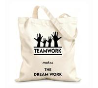 AILOONG Reusable Shopping Tote Bag Cool Office Quote Teamwork Makes The Dreamwork 12 oz thick fabric Customizable slogan 25x30cm Small