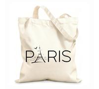 AILOONG Reusable Shopping Tote Bag Eiffel Tower Romantic Birds Paris Love 12 oz thick fabric Customizable slogan 35x40cm Large