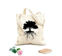 AILOONG Reusable Shopping Tote Bag Family Tree Roots Ecology Natural 12 oz thick fabric Customizable slogan 25x30cm Small