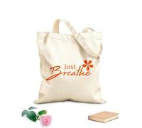 AILOONG Reusable Shopping Tote Bag Flower Just Breathe Inspiring Quote Yoga Relax 340g/m² thick fabric Customizable slogan