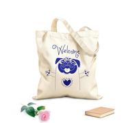 AILOONG Reusable Shopping Tote Bag Funny Pug Dog Grooming Pets Salon Welcome 340g/m² thick fabric Customizable slogan