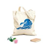 AILOONG Reusable Shopping Tote Bag Great Waves Sea Ocean Marine Style Tsunami 340g/m² thick fabric Customizable slogan