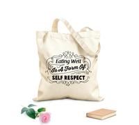 AILOONG Reusable Shopping Tote Bag Healthy Eat Words Home Eating Well 12 oz thick fabric Customizable slogan 35x40cm Large