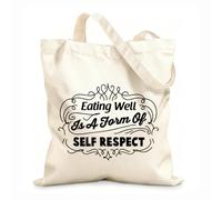 AILOONG Reusable Shopping Tote Bag Healthy Eat Words Home Eating Well 12 oz thick fabric Customizable slogan 25x30cm Small