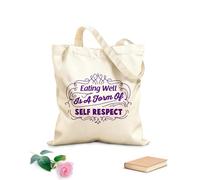 AILOONG Reusable Shopping Tote Bag Healthy Eat Words Home Eating Well 340g/m² thick fabric Customizable slogan