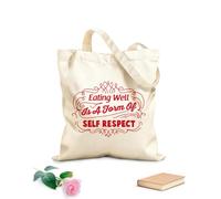 AILOONG Reusable Shopping Tote Bag Healthy Eat Words Home Eating Well 340g/m² thick fabric Customizable slogan