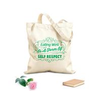 AILOONG Reusable Shopping Tote Bag Healthy Eat Words Home Eating Well 340g/m² thick fabric Customizable slogan