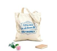 AILOONG Reusable Shopping Tote Bag Healthy Eat Words Home Eating Well 340g/m² thick fabric Customizable slogan