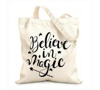 AILOONG Reusable Shopping Tote Bag Inspiring Quote Believe Magic Home 12 oz thick fabric Customizable slogan 25x30cm Small