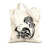 AILOONG Reusable Shopping Tote Bag Island Palm Beach Style Sunset Holidays Tree 12 oz thick fabric Customizable slogan 31x36cm Medium