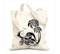 AILOONG Reusable Shopping Tote Bag Island Palm Beach Style Sunset Holidays Tree 12 oz thick fabric Customizable slogan 25x30cm Small