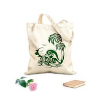 AILOONG Reusable Shopping Tote Bag Island Palm Beach Style Sunset Holidays Tree 340g/m² thick fabric Customizable slogan