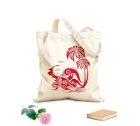 AILOONG Reusable Shopping Tote Bag Island Palm Beach Style Sunset Holidays Tree 340g/m² thick fabric Customizable slogan