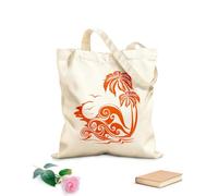 AILOONG Reusable Shopping Tote Bag Island Palm Beach Style Sunset Holidays Tree 340g/m² thick fabric Customizable slogan