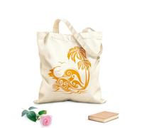AILOONG Reusable Shopping Tote Bag Island Palm Beach Style Sunset Holidays Tree 340g/m² thick fabric Customizable slogan