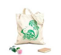 AILOONG Reusable Shopping Tote Bag Island Palm Beach Style Sunset Holidays Tree 340g/m² thick fabric Customizable slogan