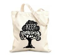 AILOONG Reusable Shopping Tote Bag Keep Growing Boy under the Tree Lettering Motivation 12 oz thick fabric Customizable slogan 25x30cm Small